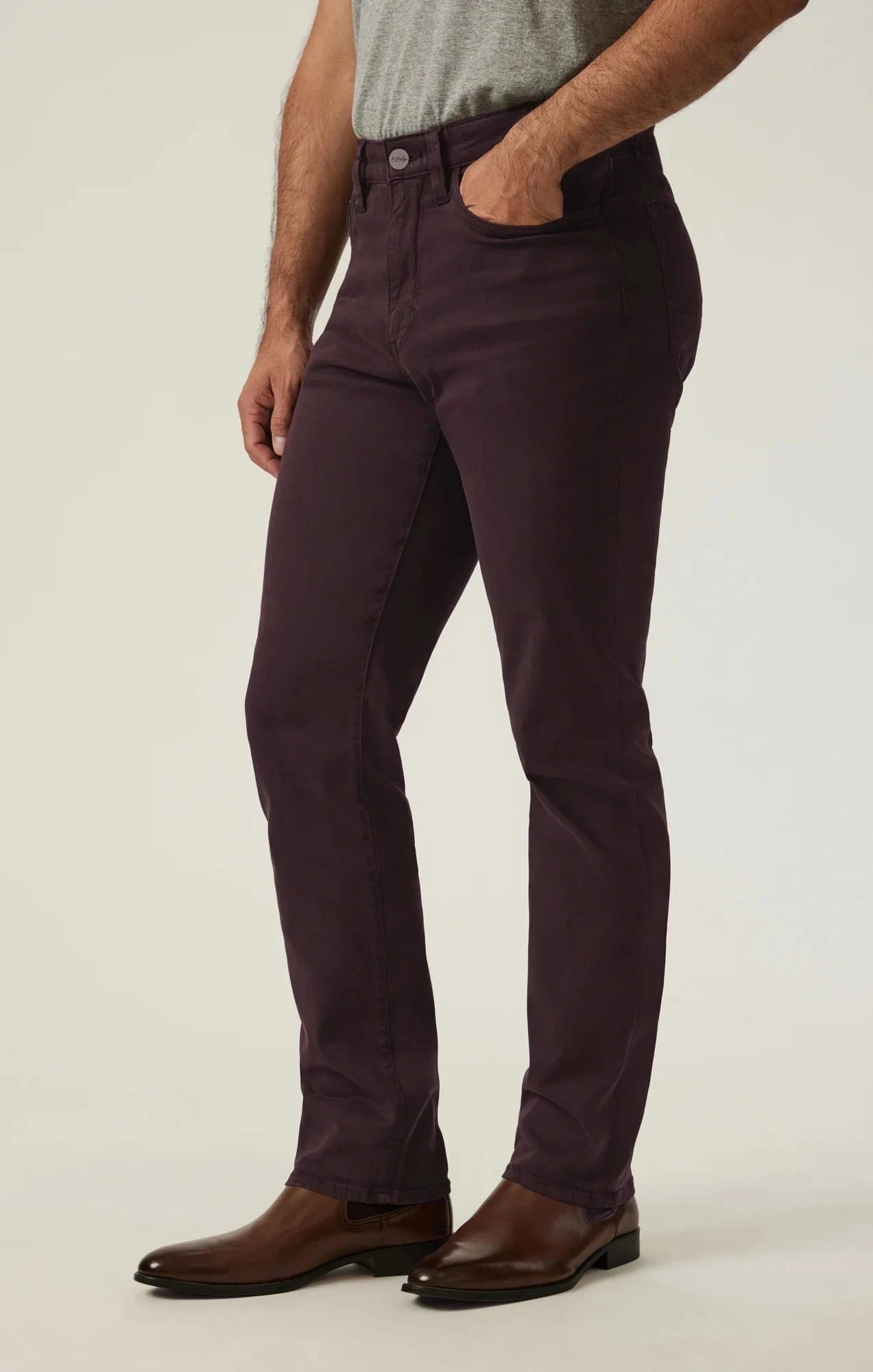 34 Heritage 5-Pockets Charisma Relaxed Straight Pants in Burgundy Twill