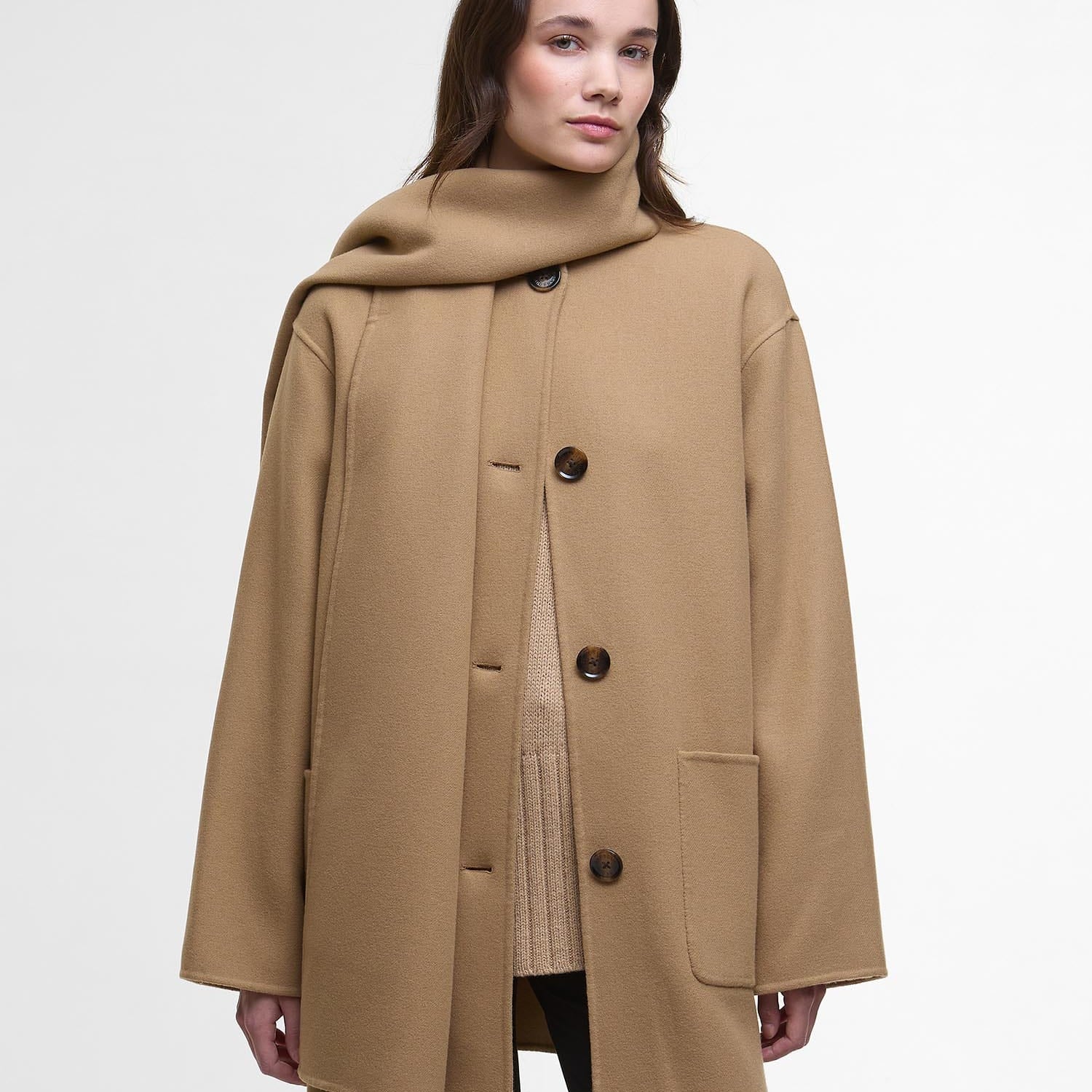 Barbour Jackets CAMEL / 4 Clementine Wool Scarf Coat