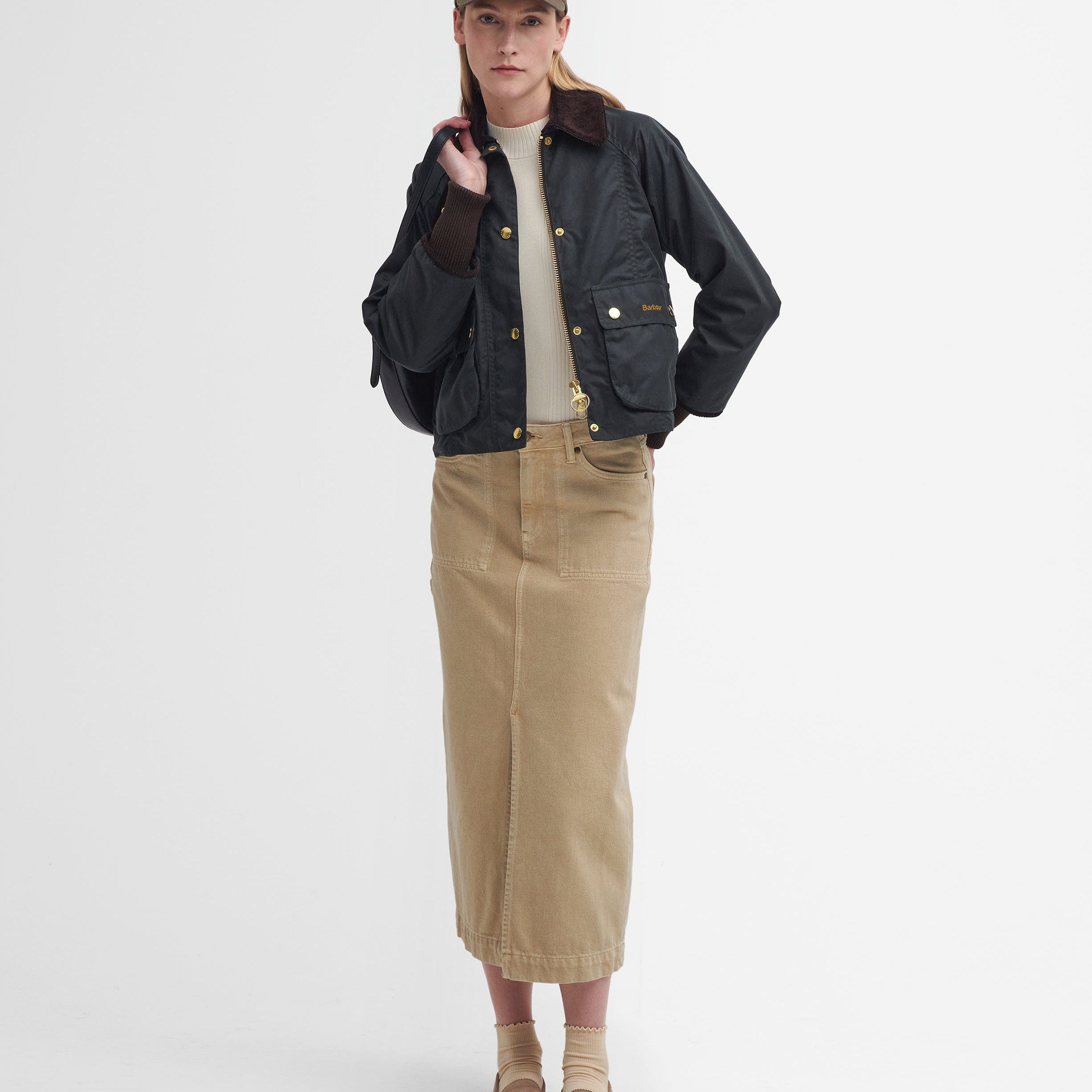 Barbour Outerwear Cropped Beadnell Waxed Jacket- Sage
