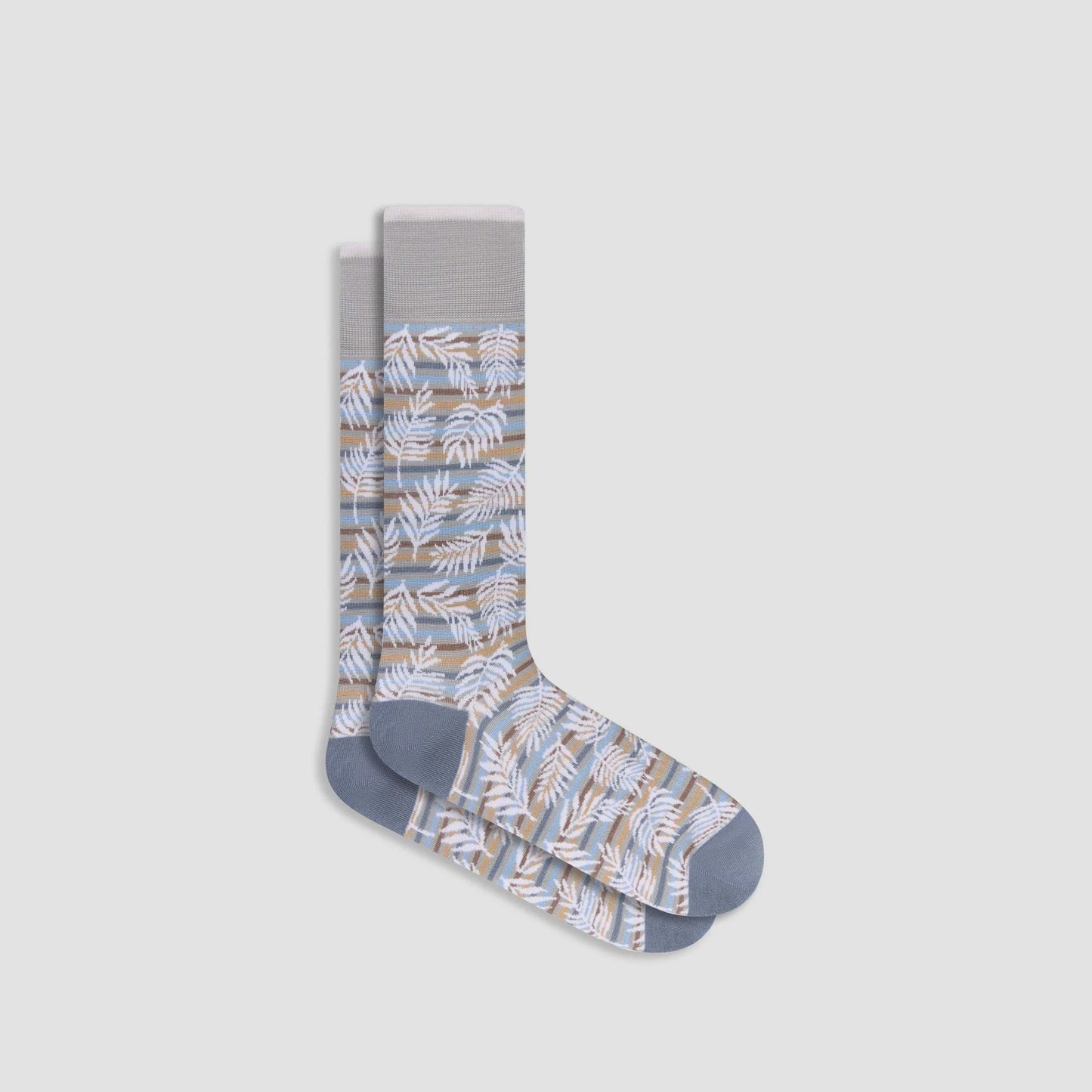 Bugatchi Socks Palm Leaf Mid-Calf Socks - Cement