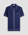 Bugatchi Sport Shirts Textured Geometric Short-Sleeve Knit Shirt - Navy