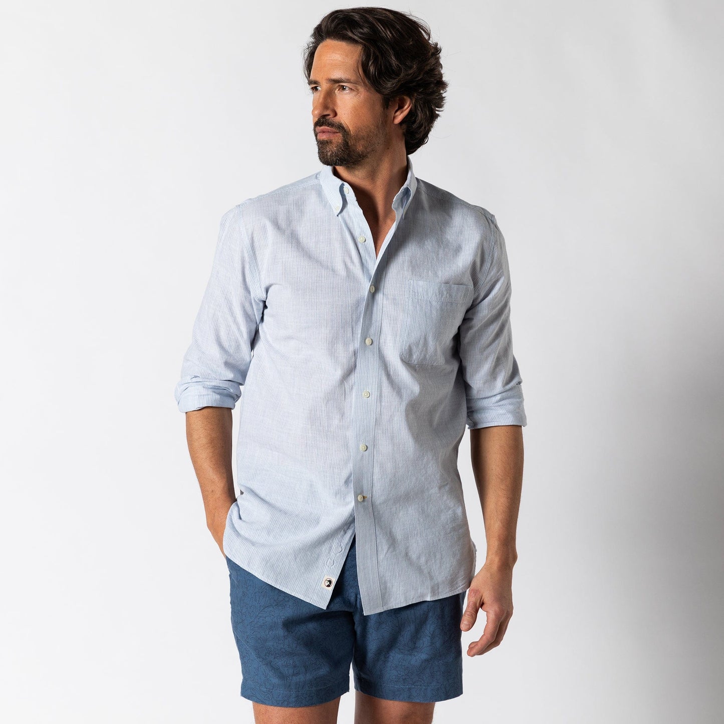 Duck Head Sport Shirts Cotton Slub Sport Shirt - Donovan Stripe in Light Blue