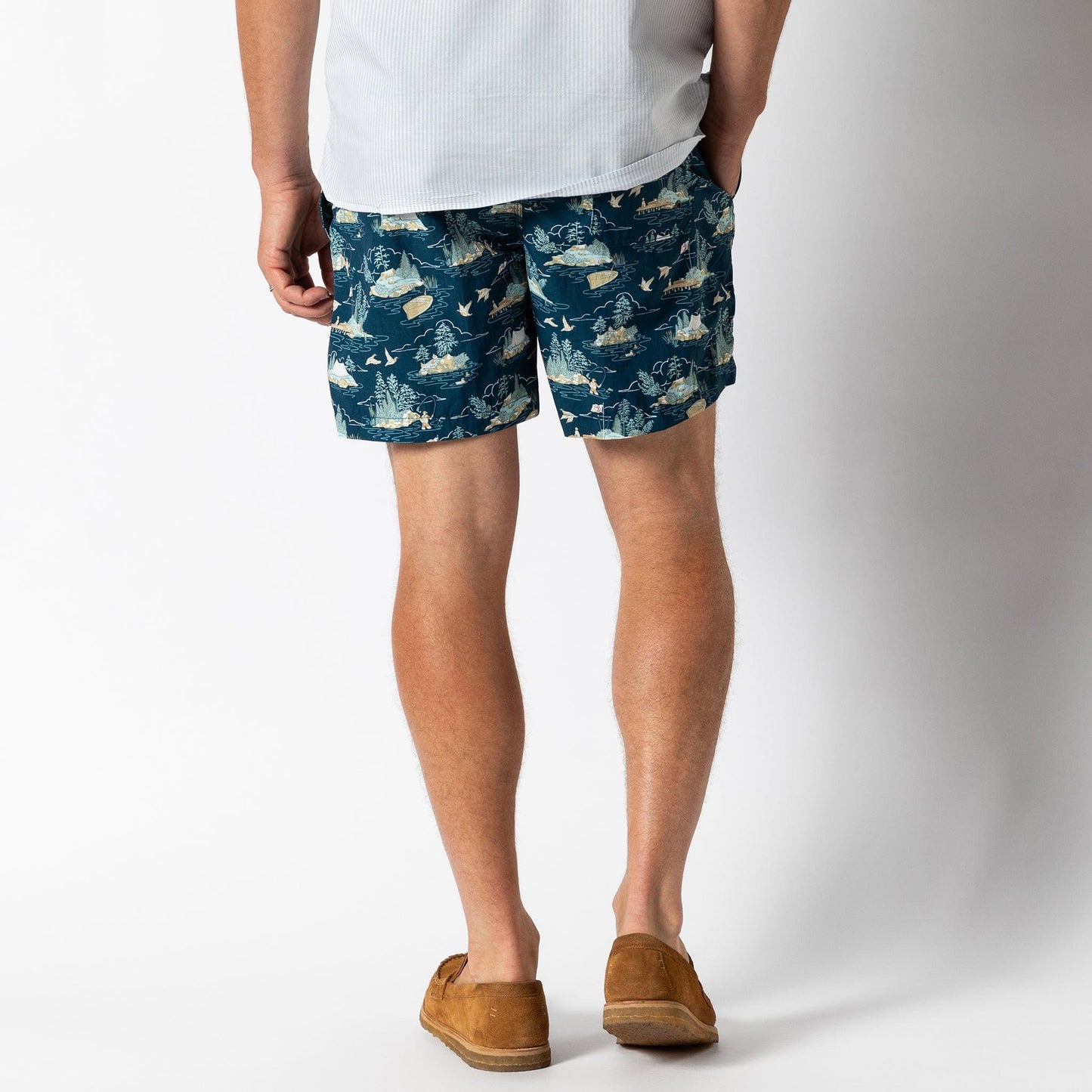 Duck Head Swimwear Print Sailport Swim Short 6" - Dark Indigo
