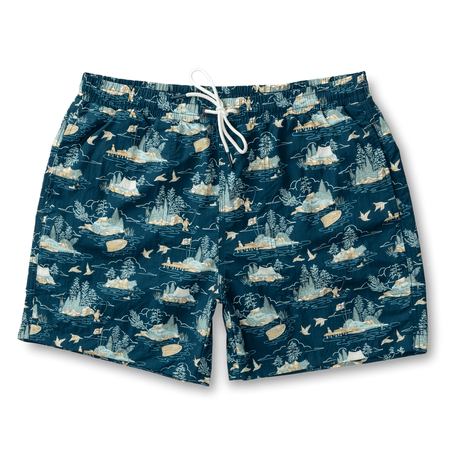 Duck Head Swimwear Print Sailport Swim Short 6" - Dark Indigo