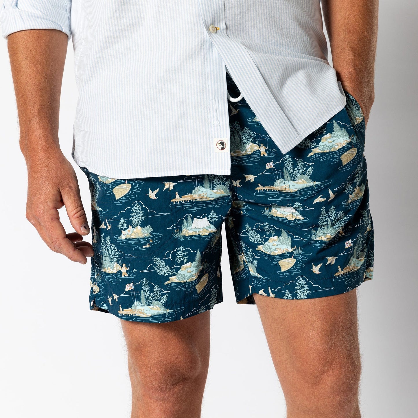 Duck Head Swimwear Print Sailport Swim Short 6" - Dark Indigo