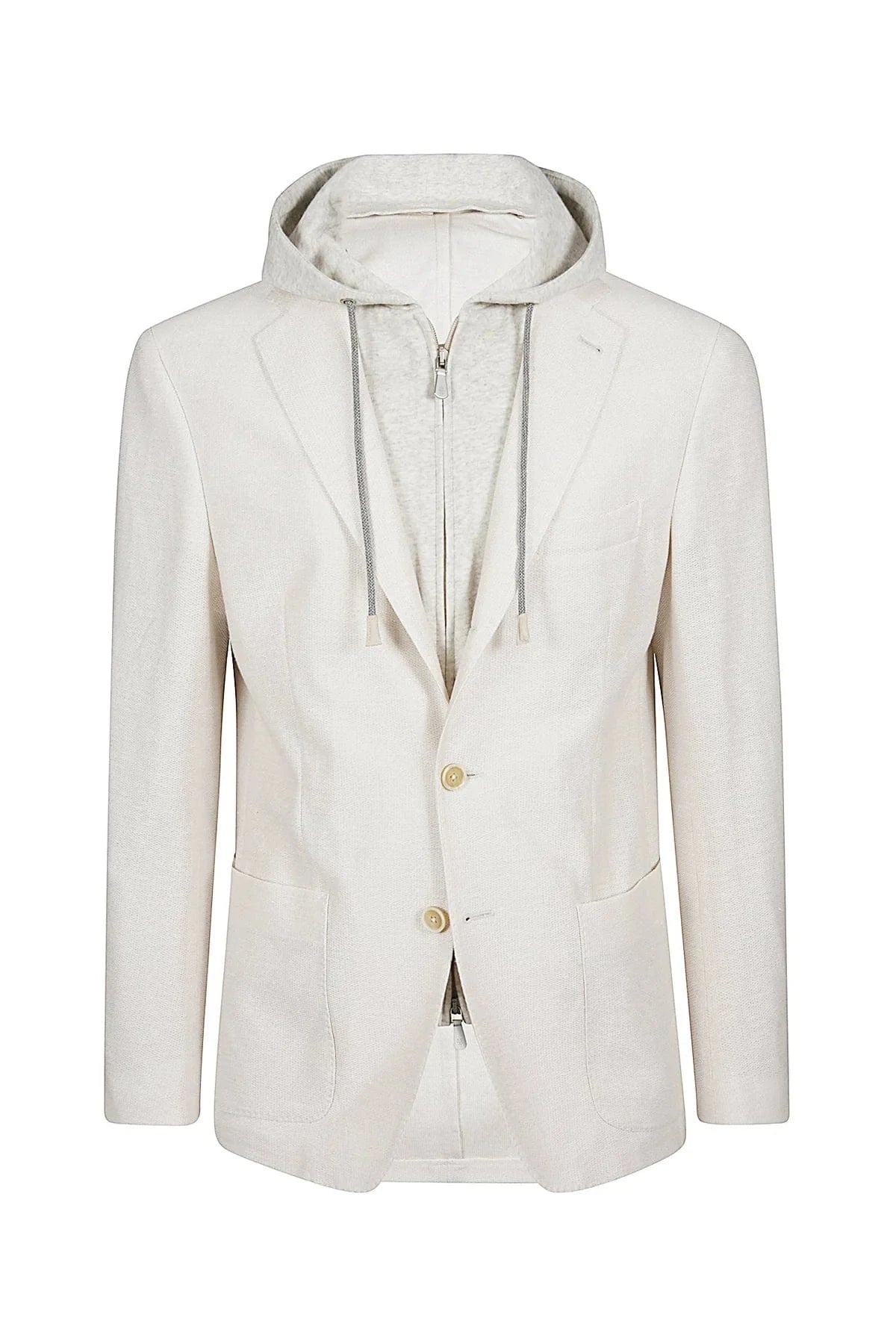 Eleventy Milano Sport Coats Knit Blazer with Hood - Sand/Light Grey