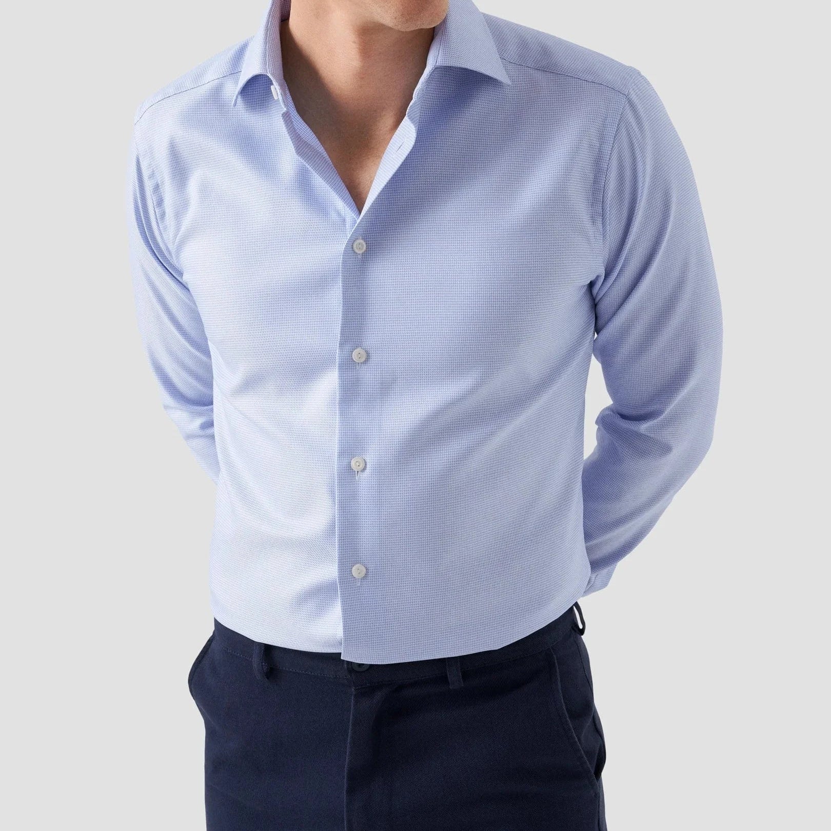 ETON Dress Shirts 23 / 39 Slim Light Blue Patterned Textured Twill Shirt