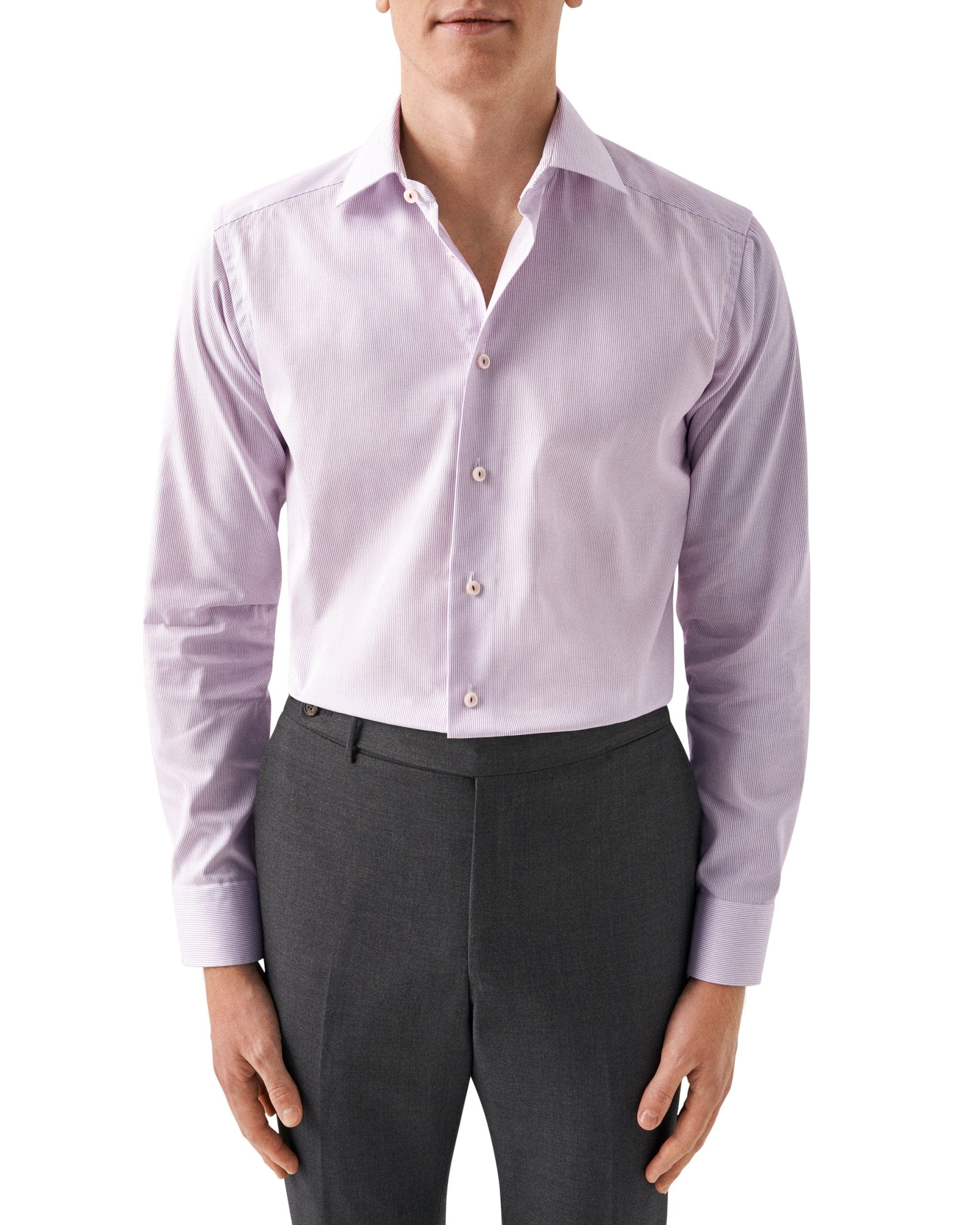 Eton Dress Shirts Slim Fit Purple Fine Striped Signature Twill Dress Shirt