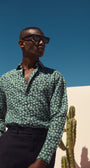 Eton Sport Shirts Green Kiwi Print Linen Shirt