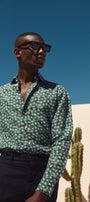 Eton Sport Shirts Green Kiwi Print Linen Shirt