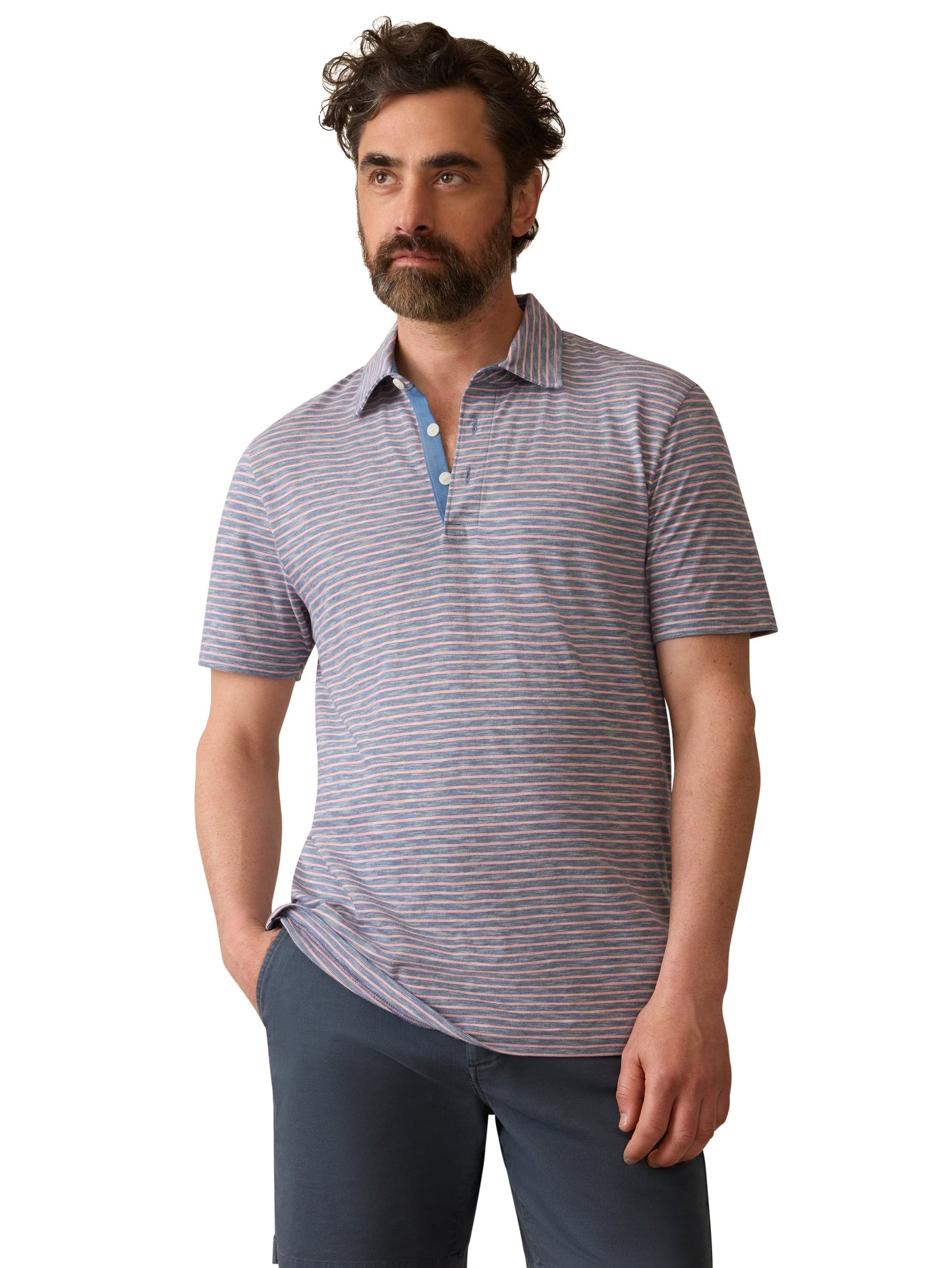 Faherty Polos Sunwashed T-Shirt Polo - Sea Fire Stripe