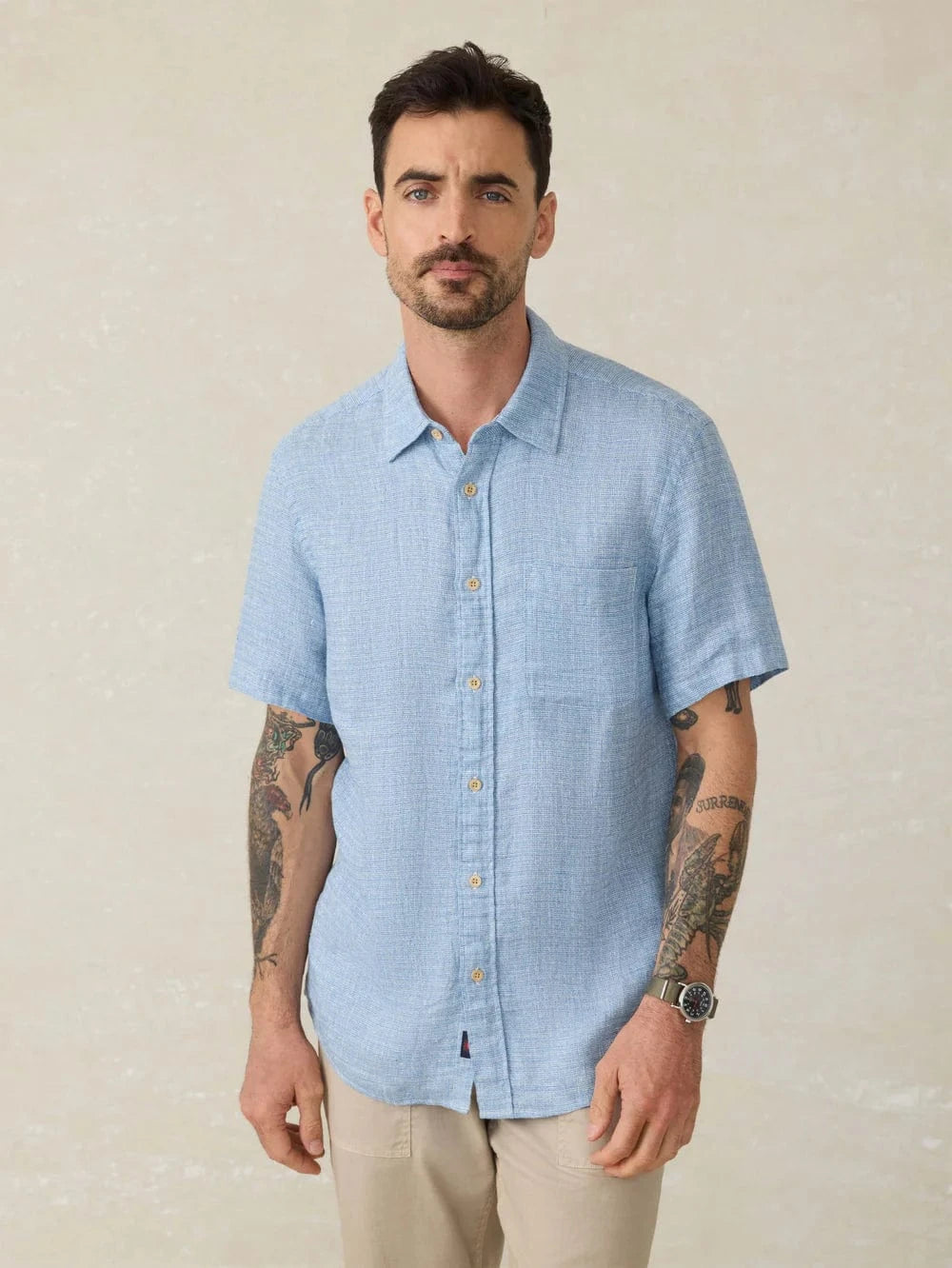 Faherty Sport Shirts Blue Basketweave / M Short-Sleeve Palma Linen Shirt