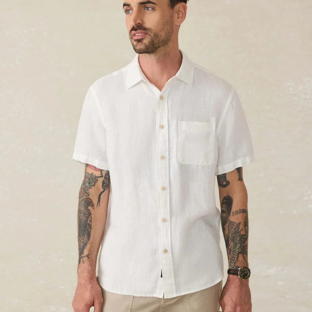 Faherty Sport Shirts Bright White Basketweave / S Short-Sleeve Palma Linen Shirt