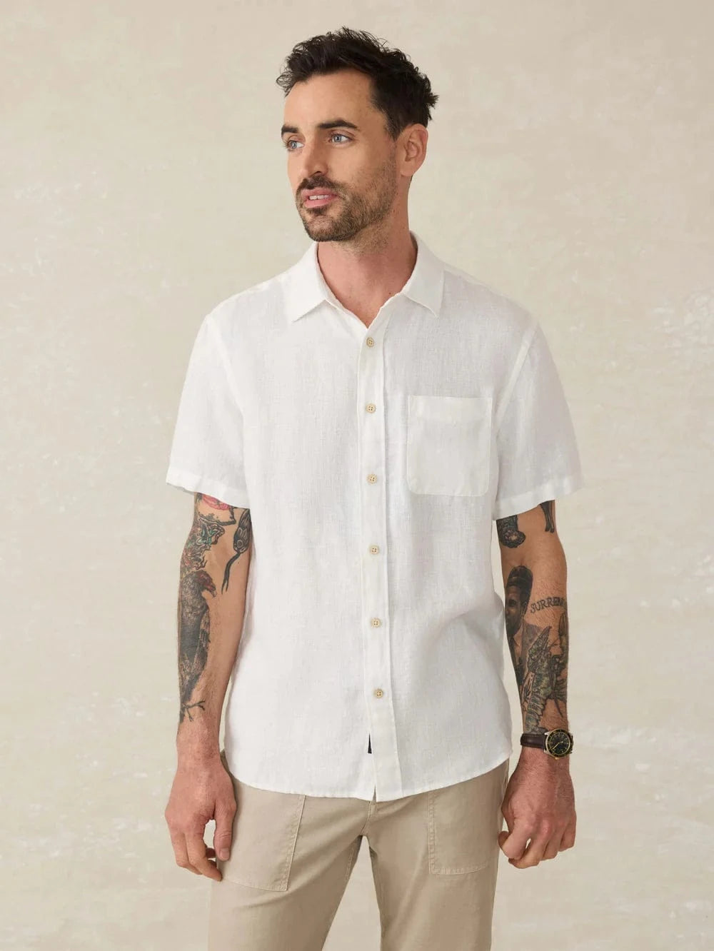 Faherty Sport Shirts Bright White Basketweave / S Short-Sleeve Palma Linen Shirt