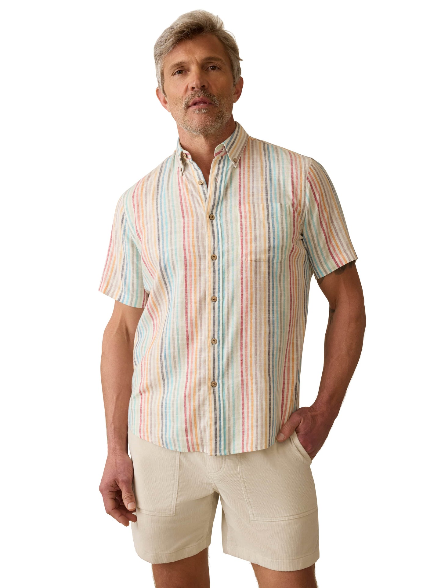 Faherty Sport Shirts Short-Sleeve Breeze Shirt - Bay Reef Stripe