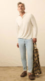 Faherty T-Shirts Long-Sleeve Cloud Henley - Ivory Heather