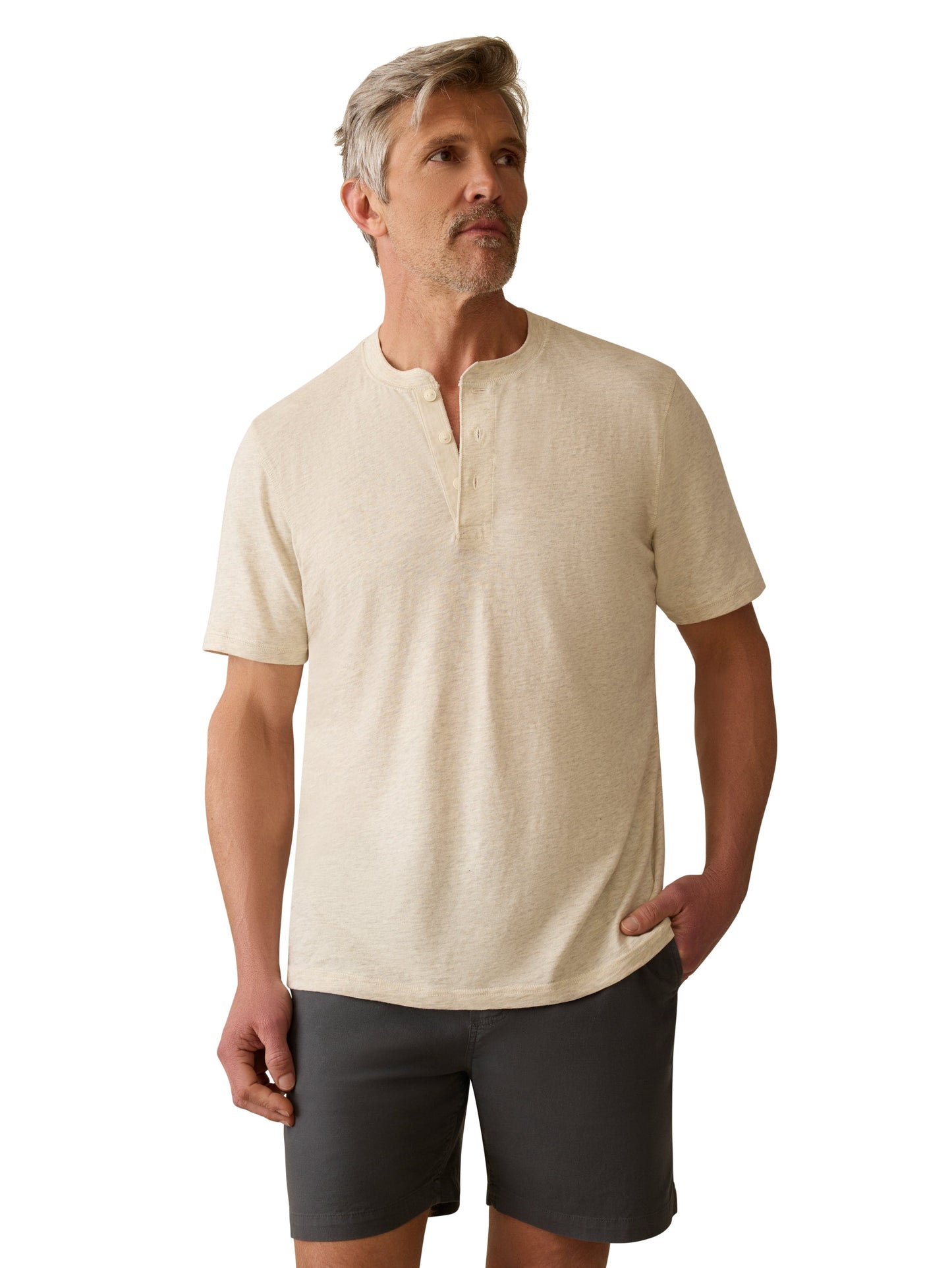 Faherty T-Shirts Short-Sleeve Sunwashed Henley - Island Dune Heather