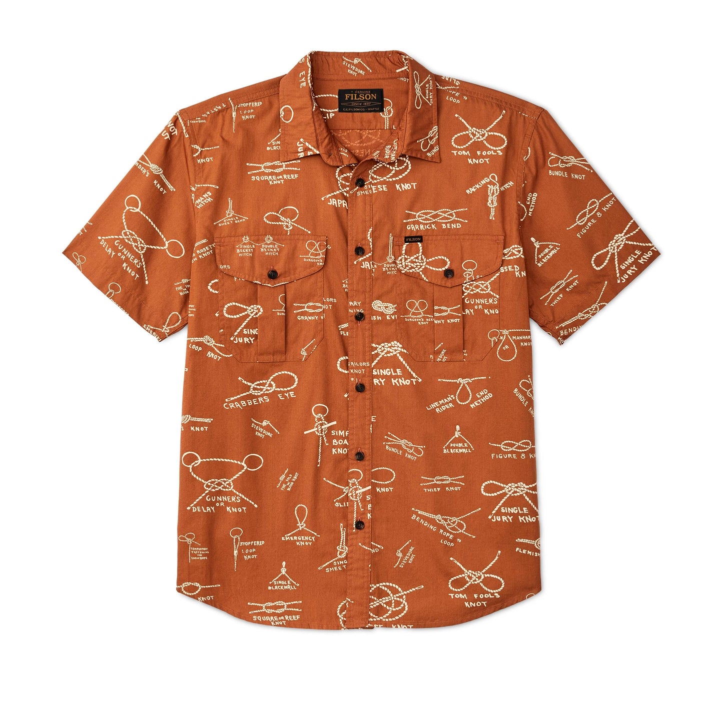 Filson Sport Shirts Washed Short Sleeve Feather Cloth Shirt- Bourbon / Knots