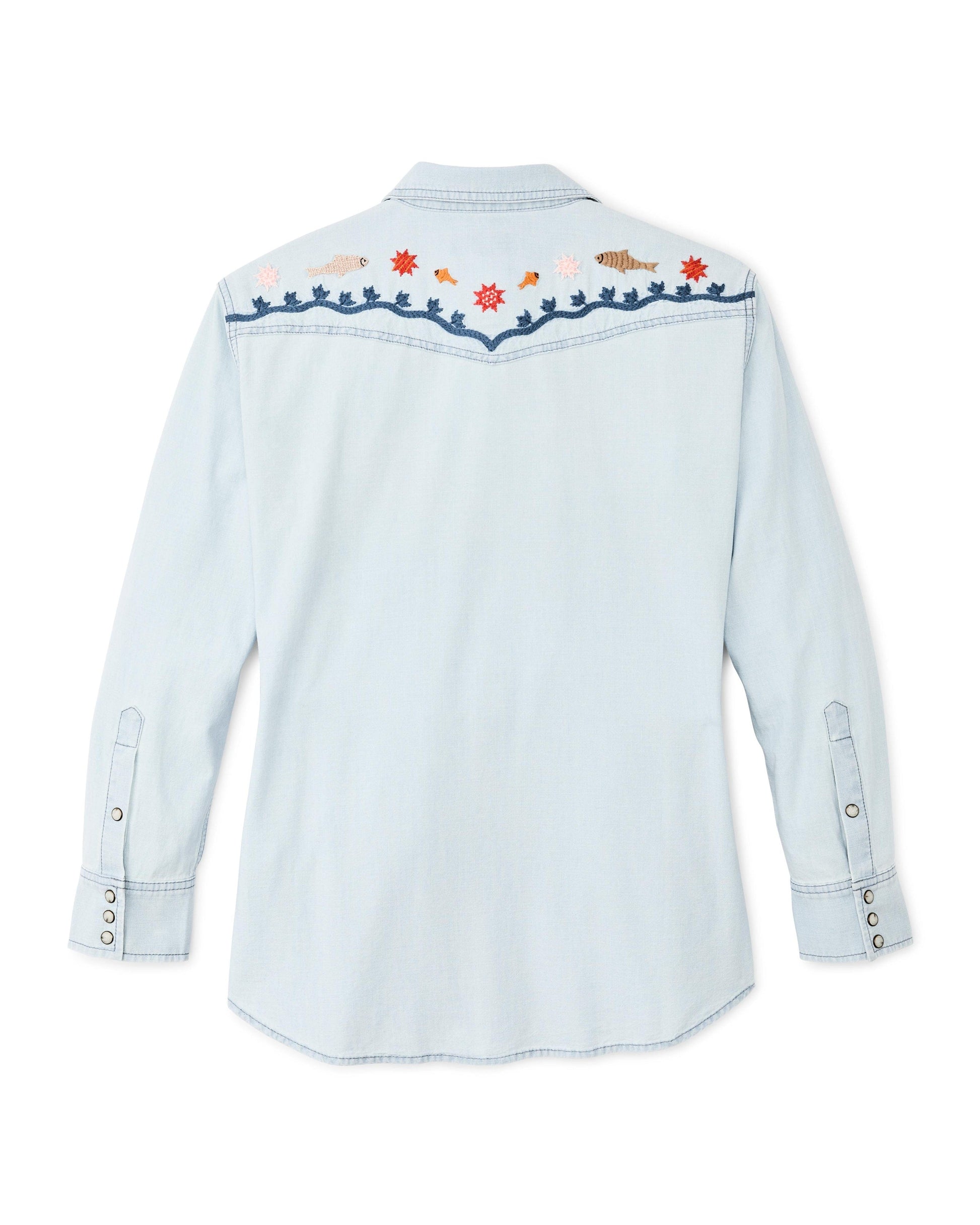 Filson Sport Shirts Women's Embroidered Western Shirt- Light Indigo Chambray / Stars