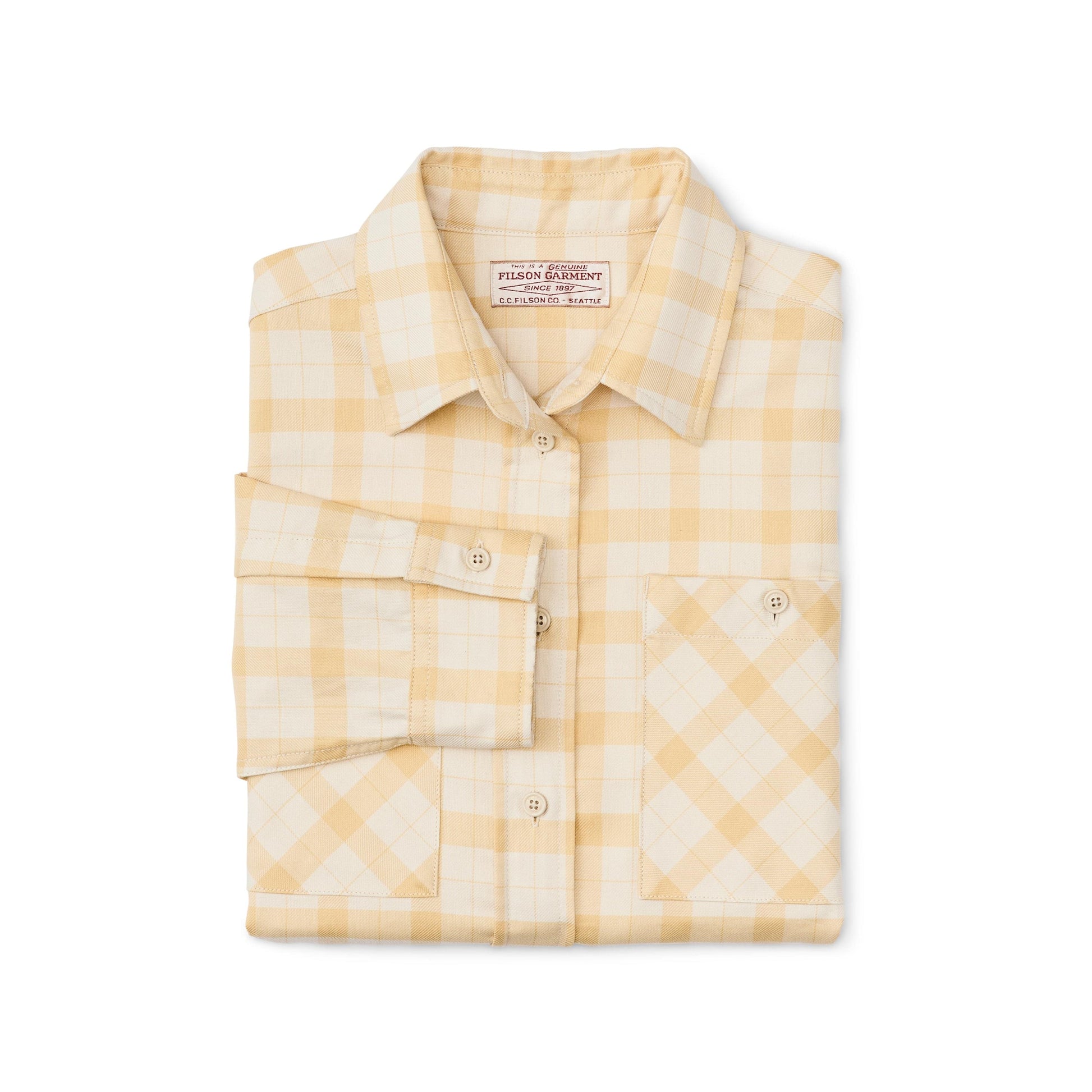 Filson Sport Shirts Women's Light Weight Alaskan Guide Shirt- Ivory / Straw Plaid