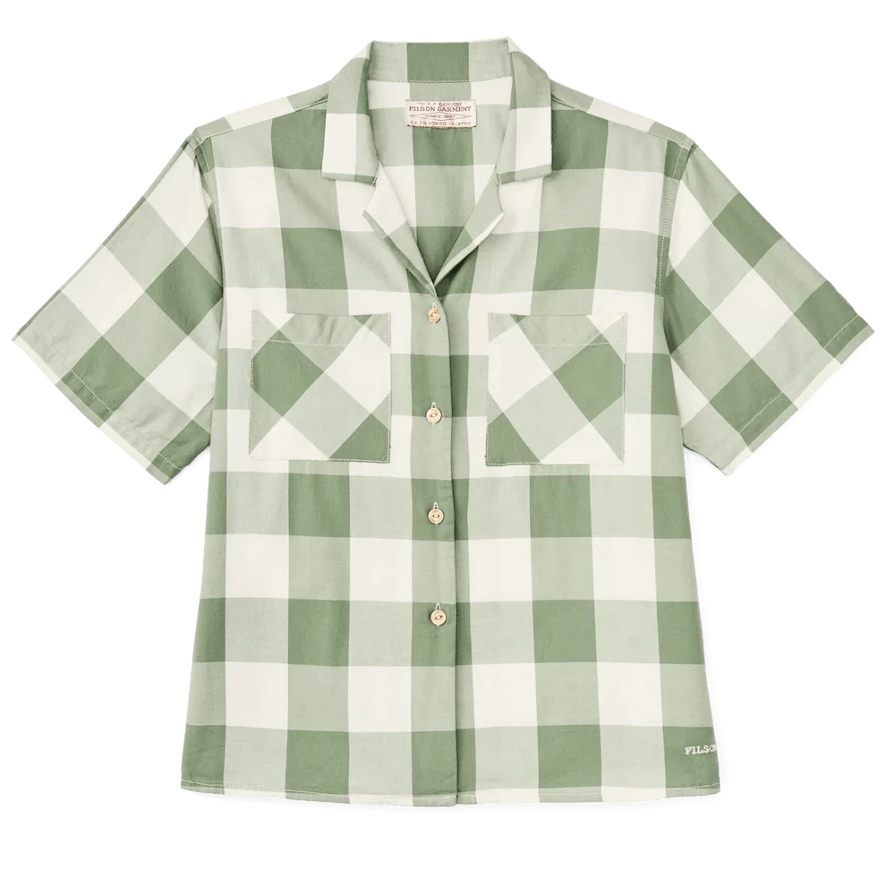 Filson Sport Shirts Women's Short Sleeve Camp Shirt - Hedge Green/ White Plaid