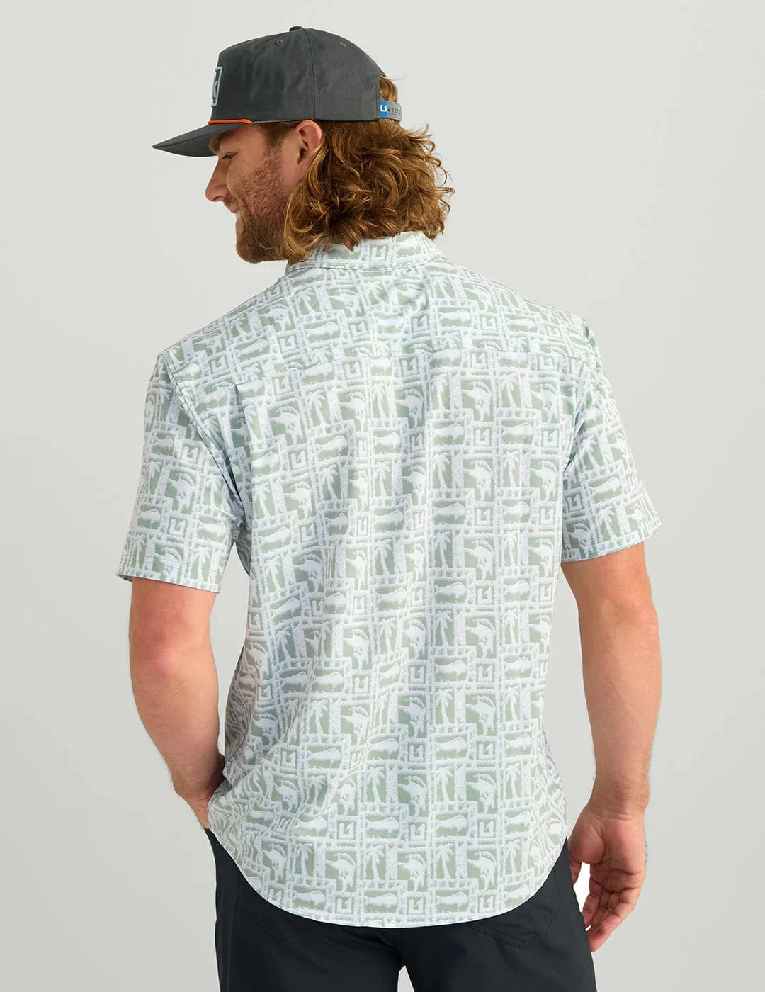 Huk Sport Shirts Kona Button-Down - Fog Green Fish Dot