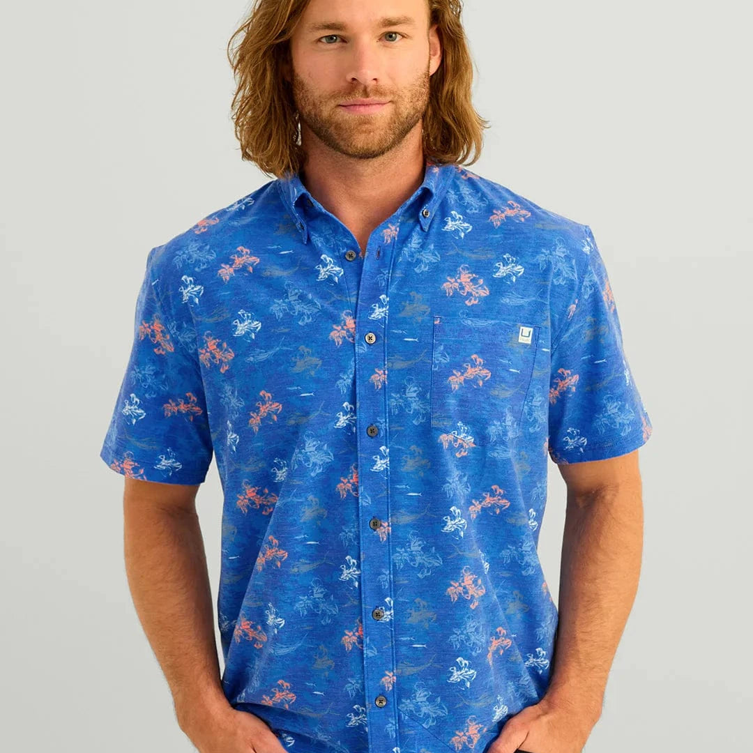 Huk Sport Shirts Kona Button-Down - Ocean Blue Flying High