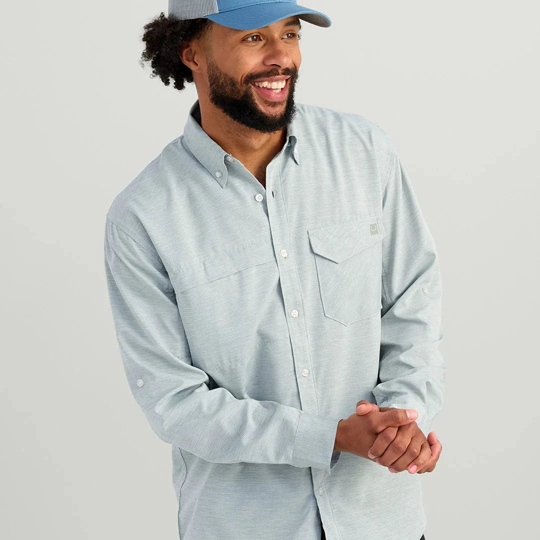 HUK Sport Shirts North Atlantic Heather / S Tide Point Heathered Ripstop Button-Down