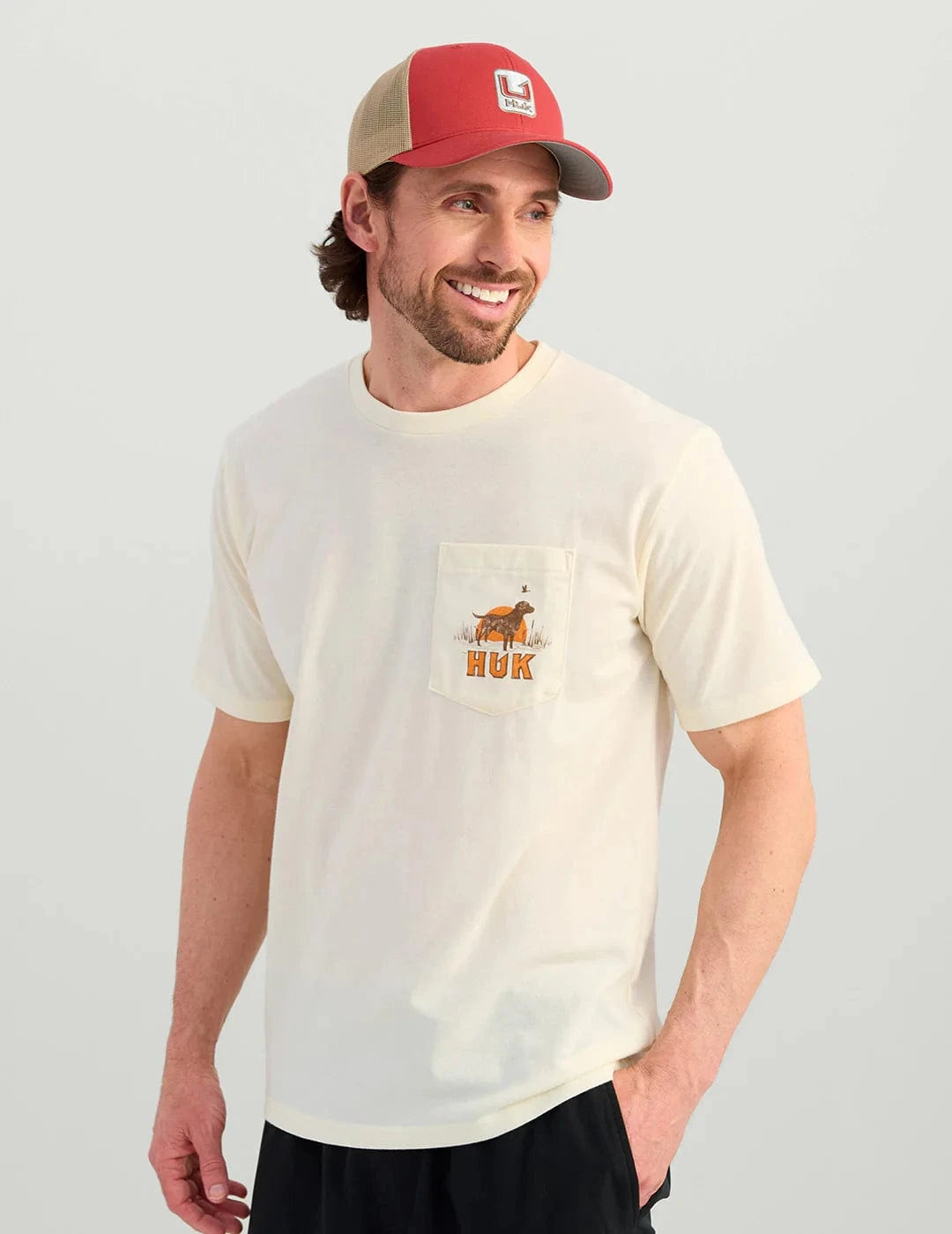 HUK T-Shirts Egret / S Lab Patch Pocket Tee