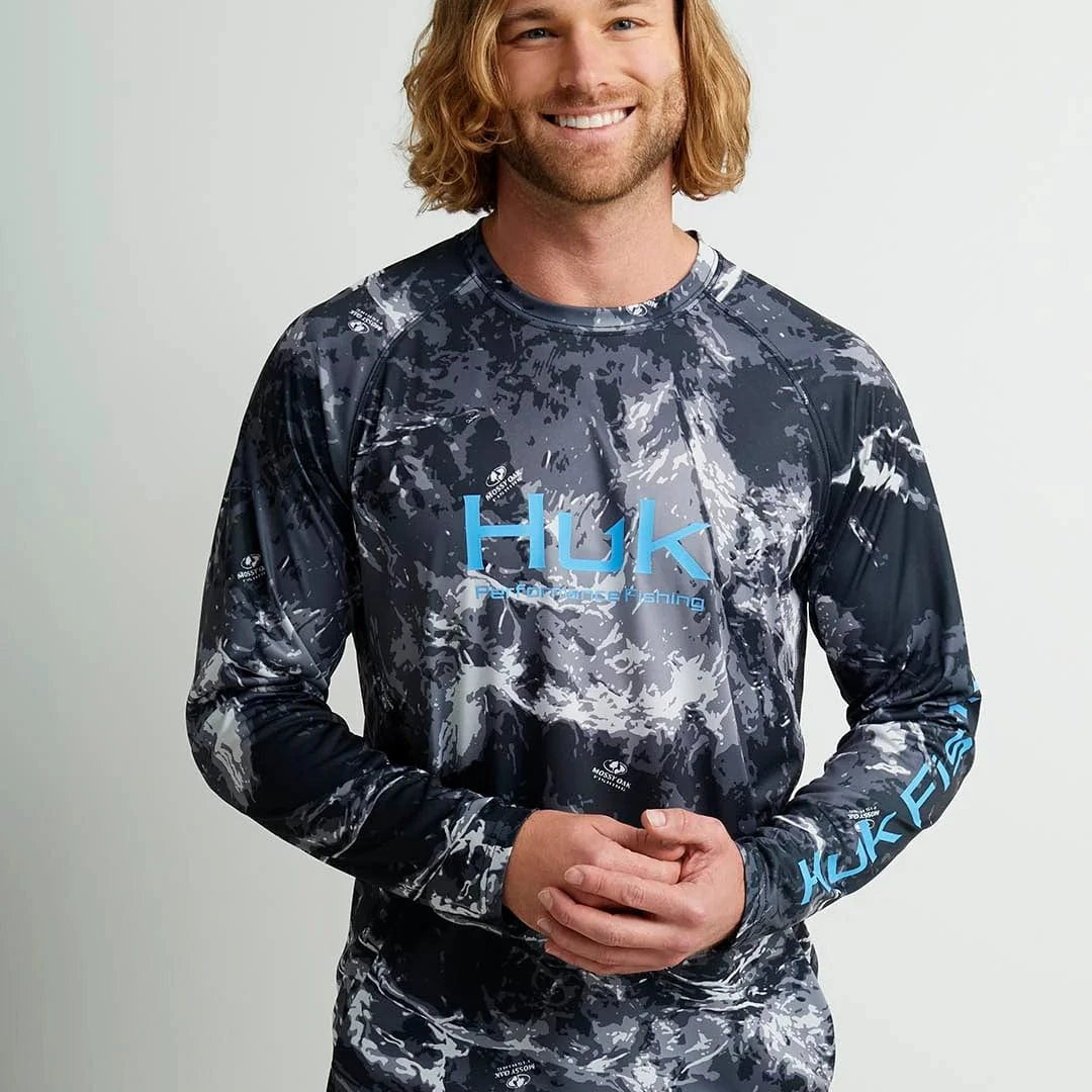 Huk T-Shirts Mossy Oak Pursuit Performance Crew - Mossy Oak Stormwater Midnight