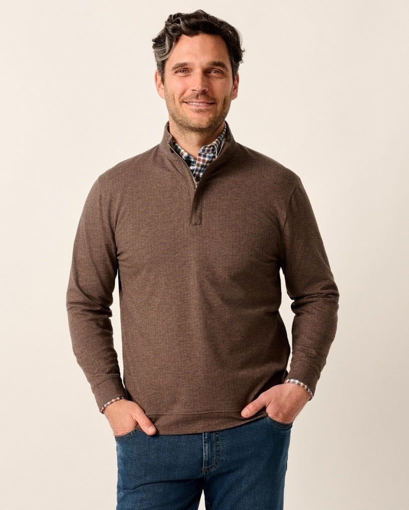 Johnnie-O 1/4 Zip Bison / S Rubin Herringbone Cotton Cashmere 1/4 Zip Pullover