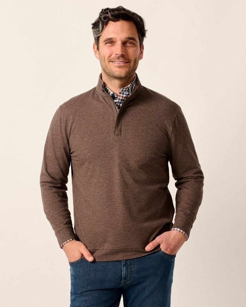 Johnnie-O 1/4 Zip Bison / S Rubin Herringbone Cotton Cashmere 1/4 Zip Pullover