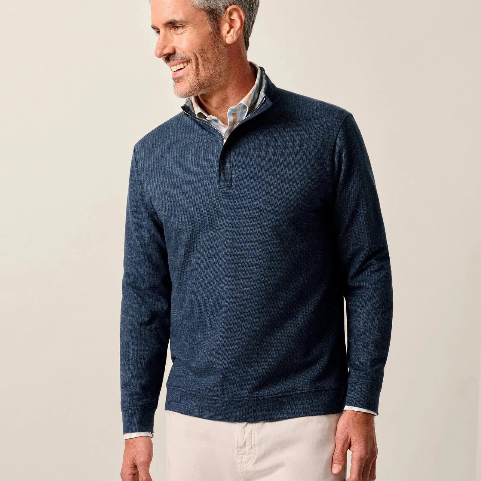 Johnnie-O 1/4 Zip Navy / S Rubin Herringbone Cotton Cashmere 1/4 Zip Pullover