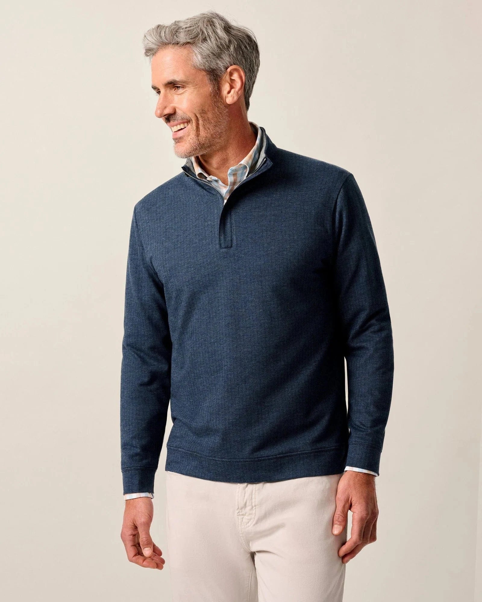Johnnie-O 1/4 Zip Navy / S Rubin Herringbone Cotton Cashmere 1/4 Zip Pullover