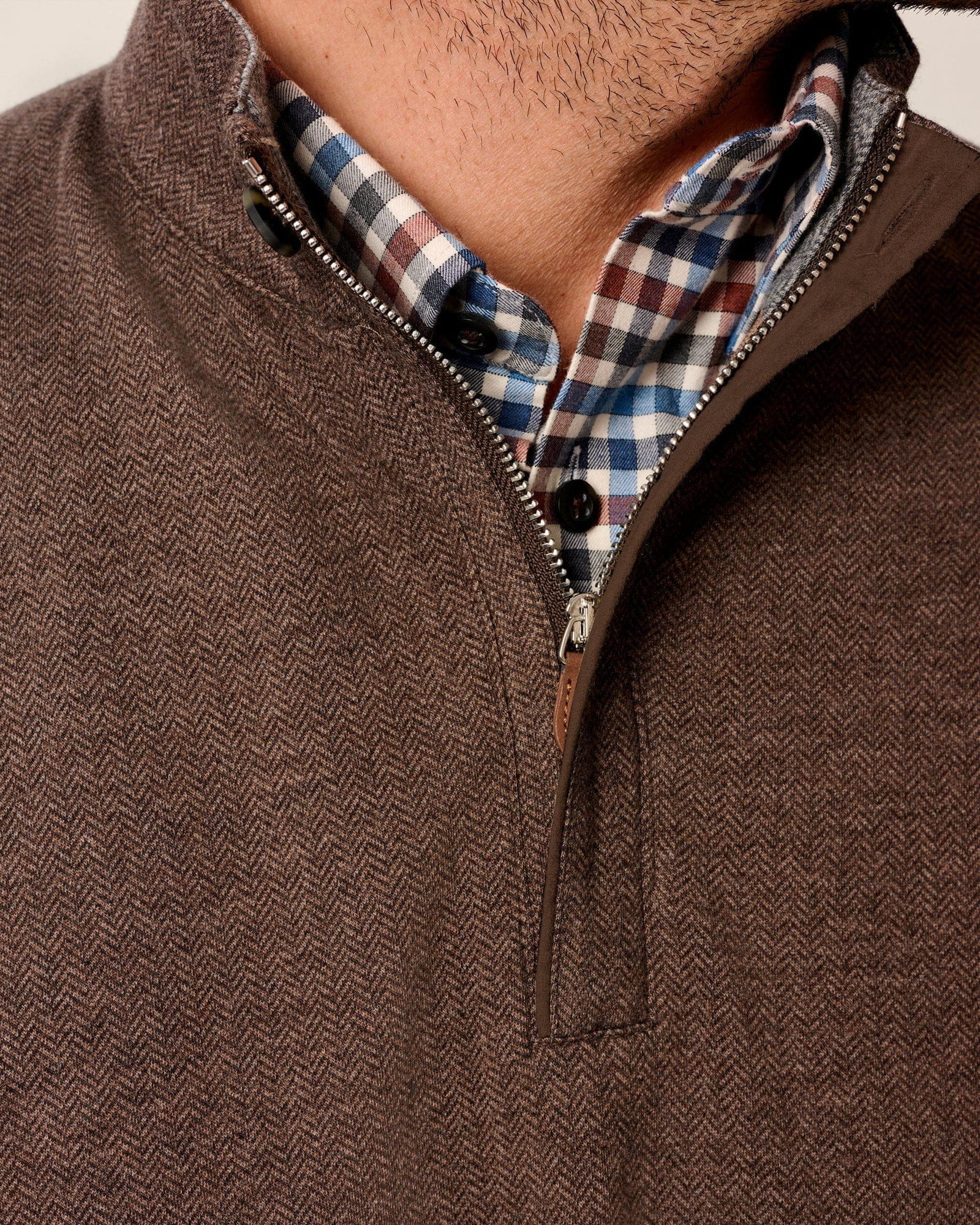 Johnnie-O 1/4 Zip Rubin Herringbone Cotton Cashmere 1/4 Zip Pullover