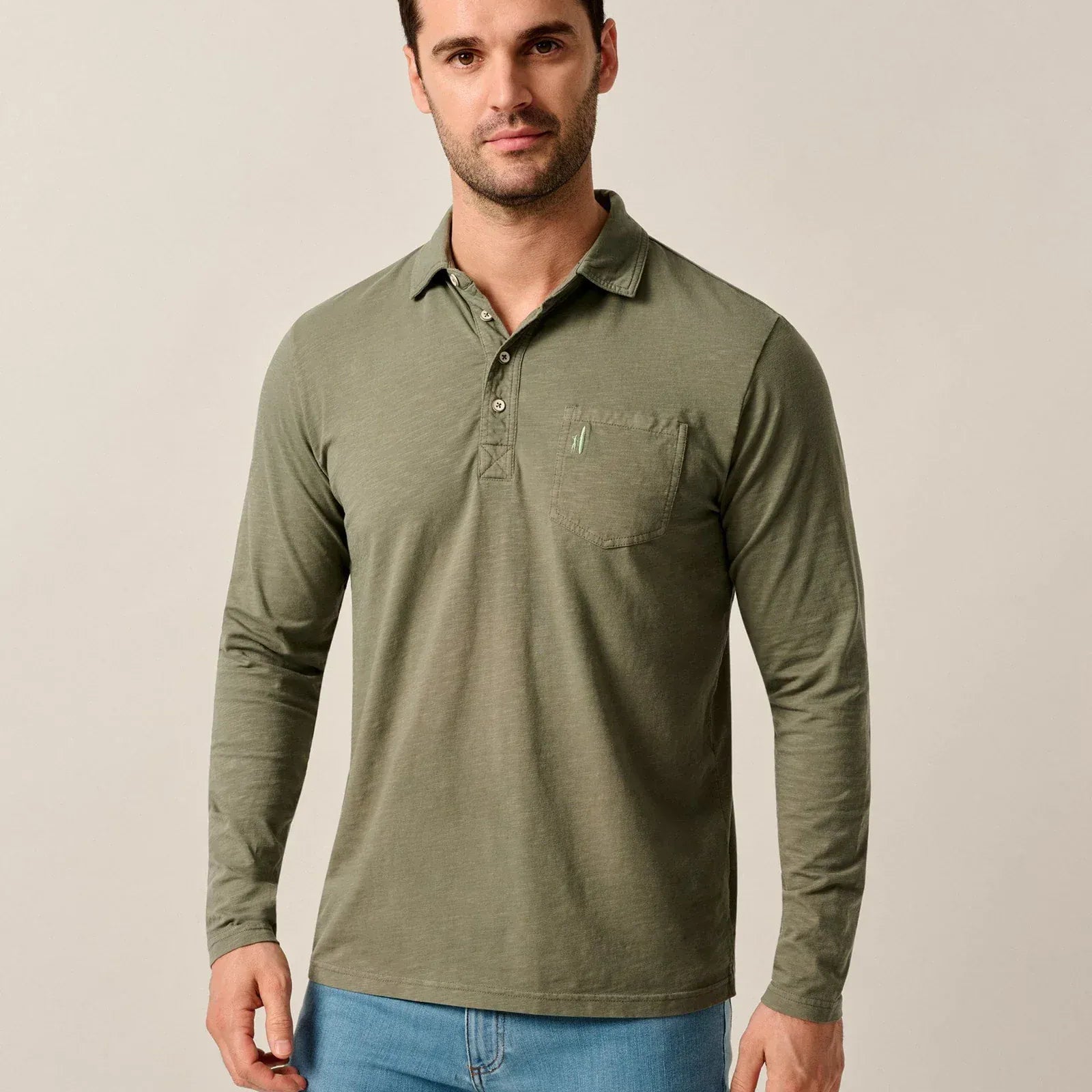 Johnnie-O Polos Agave Green / S Long Sleeve Original 4-Button Polo - Coastal Wash