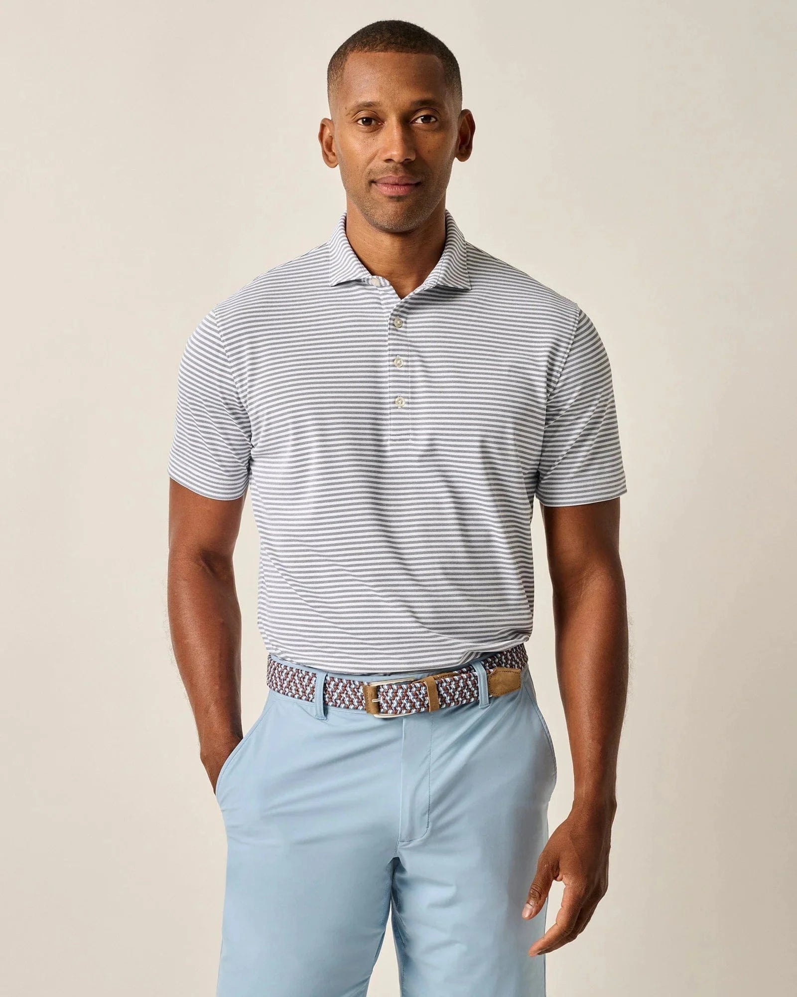Johnnie O Performance Mesh Polo - Stetson Stripe in Azalea – M Johnnie O Performance Mesh Polo - Stetson Stripe in Azalea – M