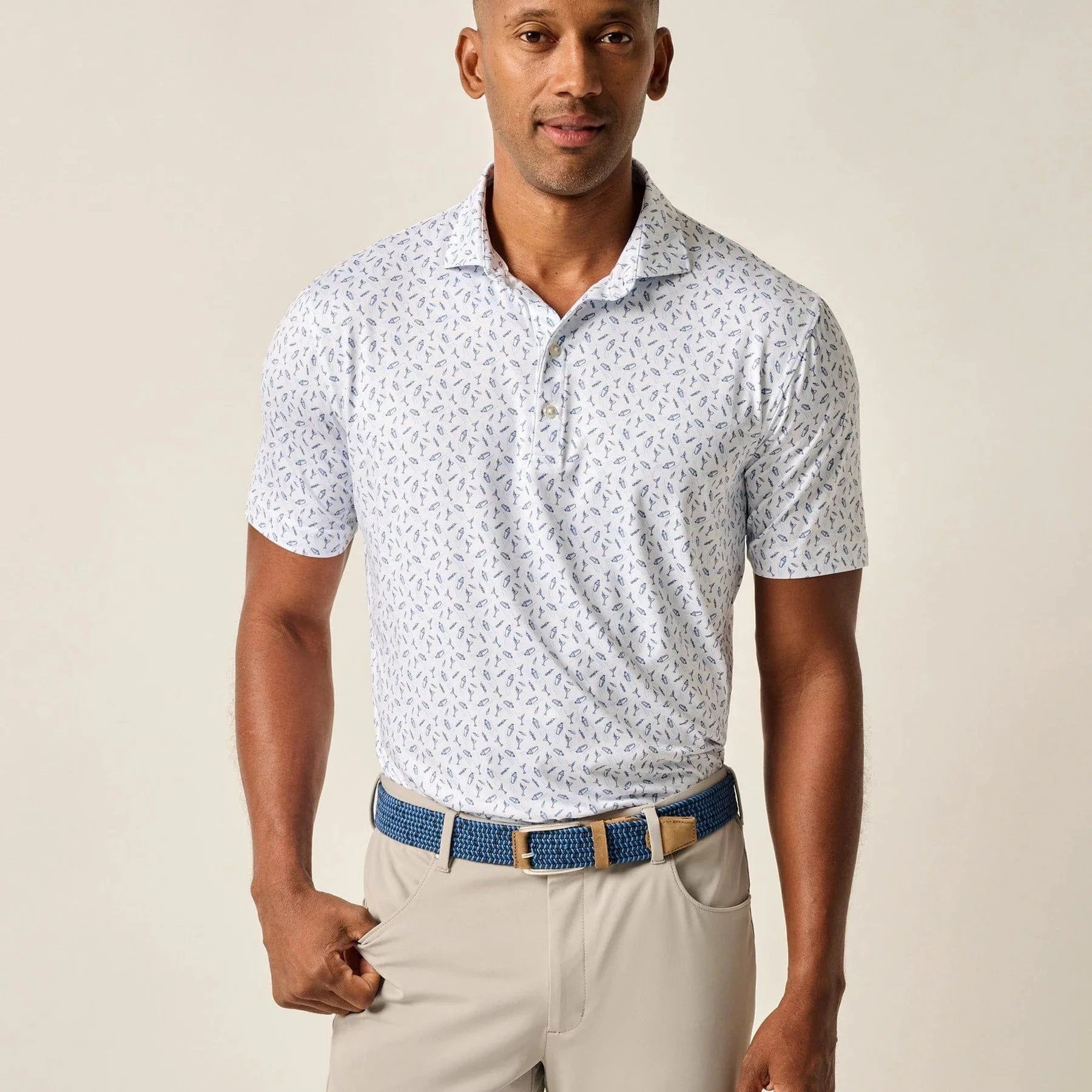 Johnnie O Polos Tini Print Featherweight Polo - Lake