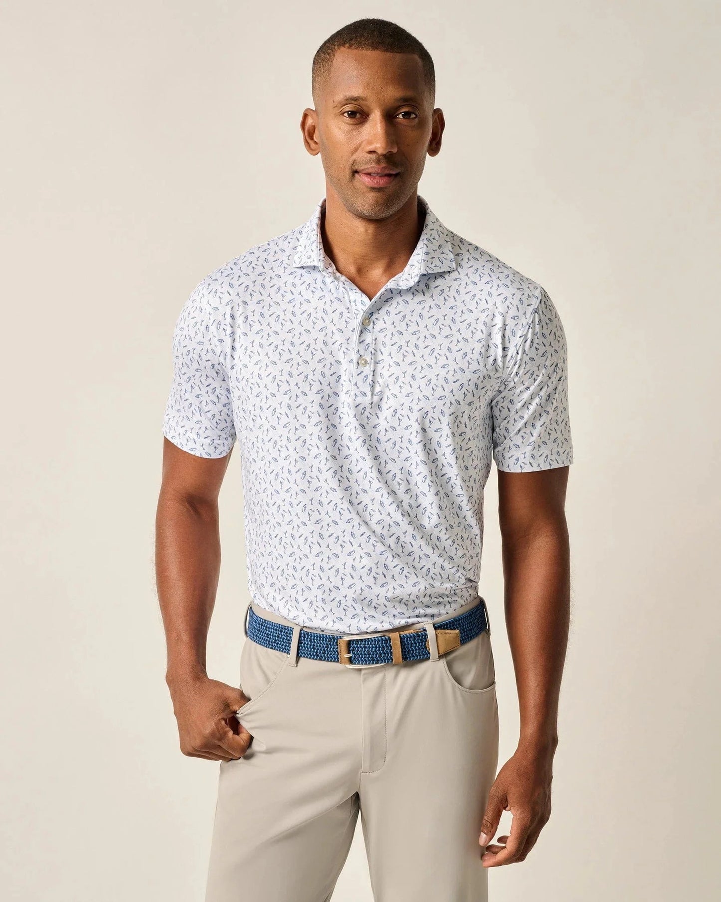 Johnnie O Polos Tini Print Featherweight Polo - Lake