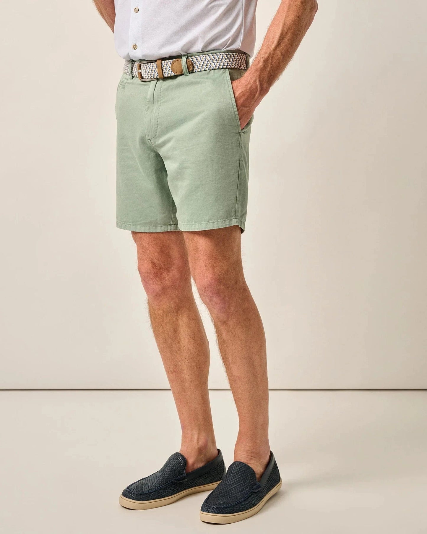 Johnnie O Shorts Melrose Cotton Linen Shorts 7" - Blue Surf
