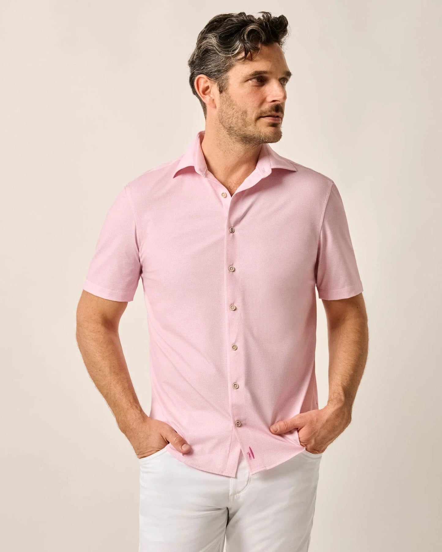 Johnnie O Sport Shirts Spielman Knit Button Down Shirt - Petal