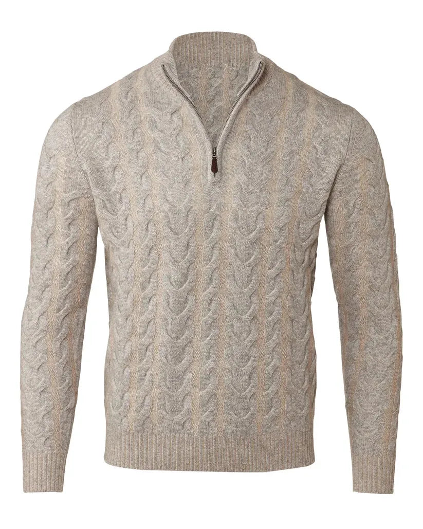 Kinross Cashmere Plaited Cable Quarter Zip Mock