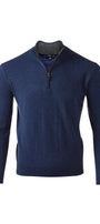 Kinross Cashmere Sweaters INDIGO / S Suede Trim Qzip