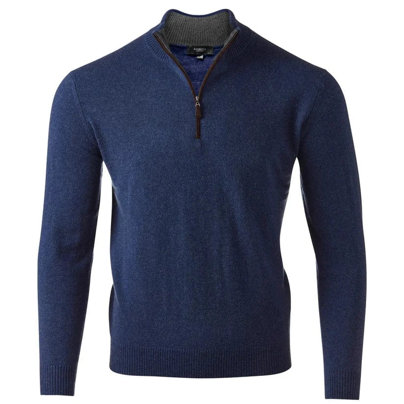Kinross Cashmere Sweaters INDIGO / S Suede Trim Qzip