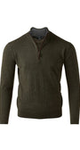 Kinross Cashmere Sweaters OLIVE / M Suede Trim Qzip