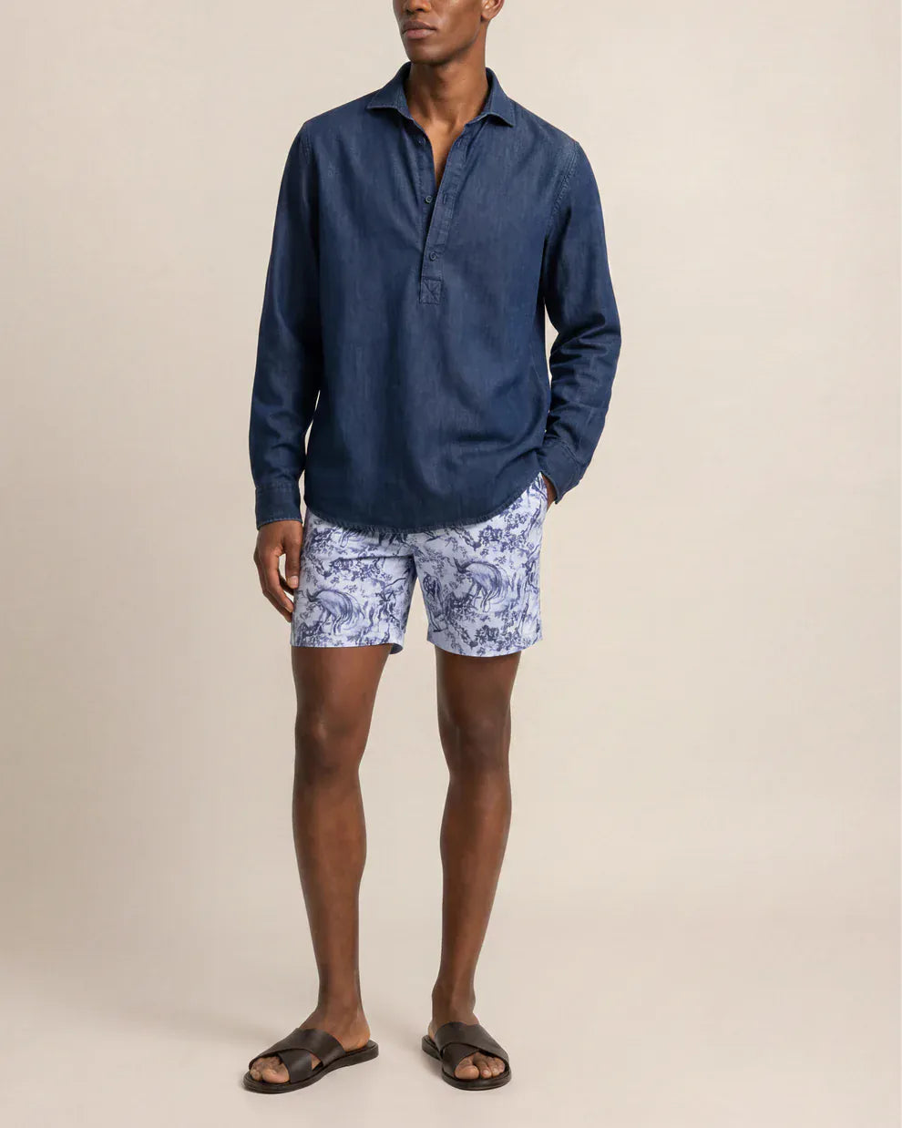Orlebar Brown Cecare Relaxed Chambray Overhead Shirt in Soft Lago Blue