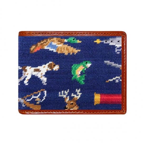 Smathers & Branson Small Leather Goods Southern Sportsman Pattern Needlepoint Bi-Fold Wallet