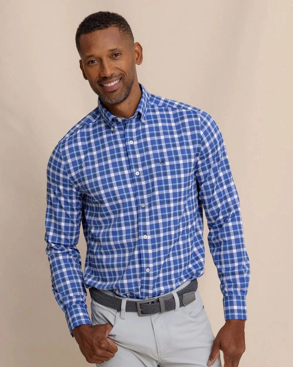southern dress shirts Southern Marsh Van Buren Navy & Burnt Taupe Dress Shirt