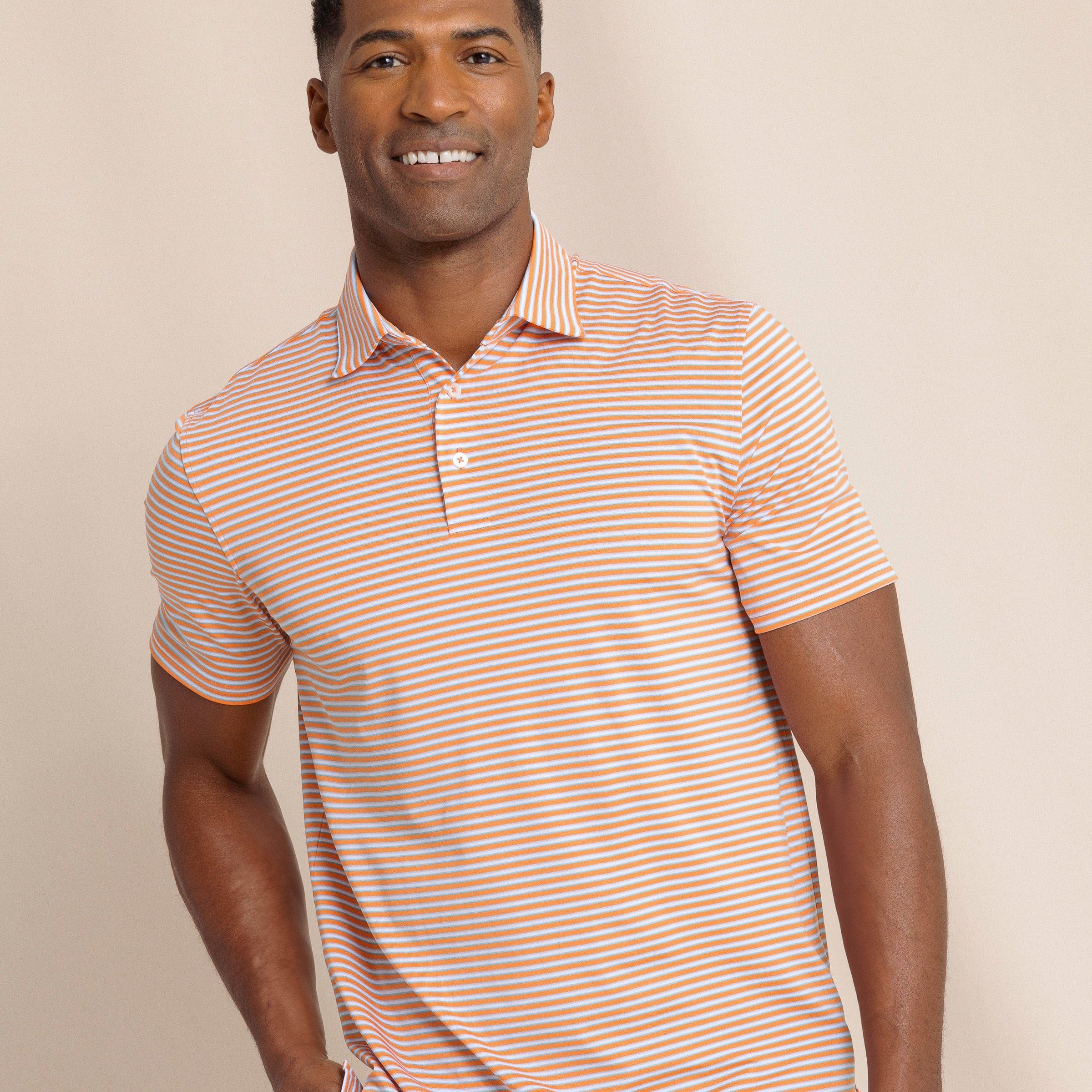 Southern Tide Polos Driver Caravel Stripe Polo - Peach Parfait