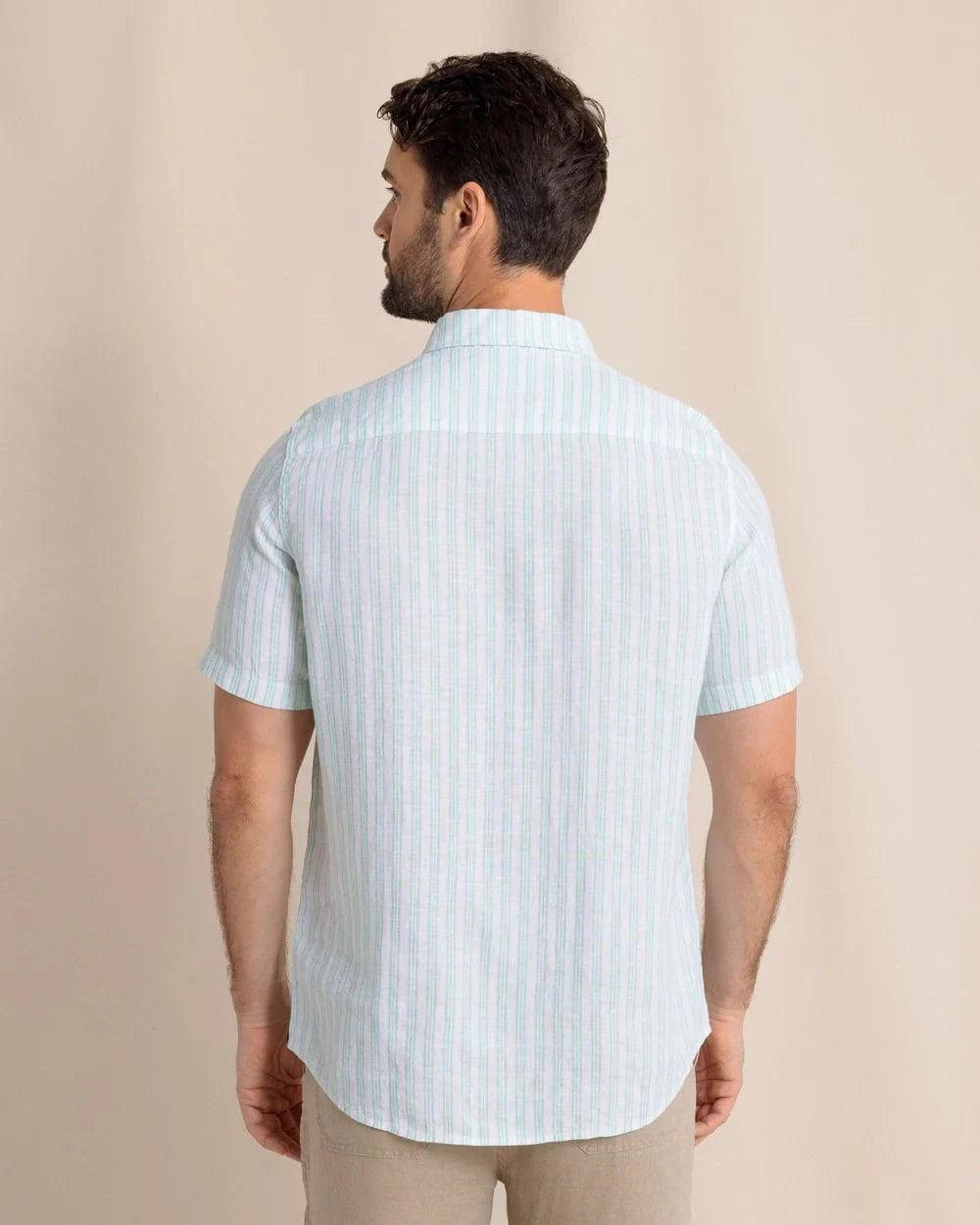 Southern Tide Sport Shirts Crepe Myrtle Striped Linen Short Sleeve Sport Shirt